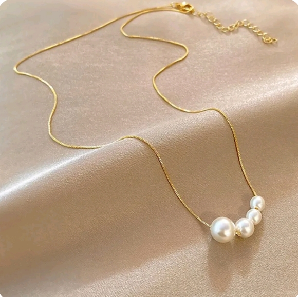 18" Long Pearl Choker Chain Necklace Pendant Collar Gold - Picture 3 of 10